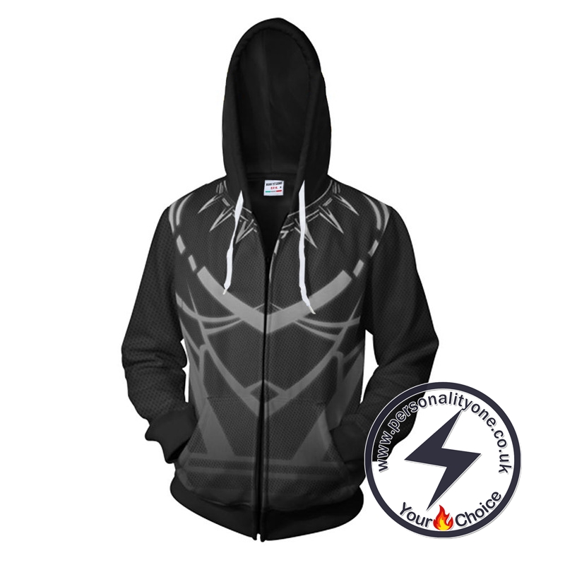 Black Panther Costume Gray Zip Up Hoodie Jacket